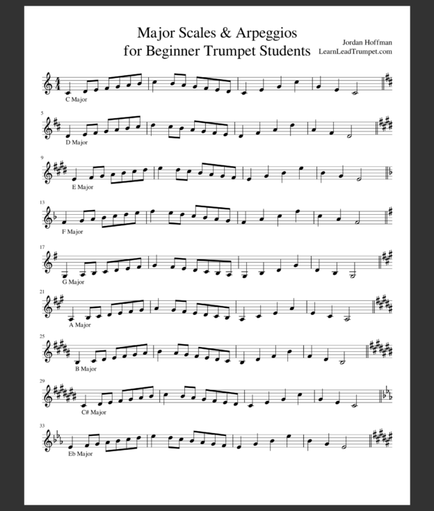 b flat trumpet major scales and arpeggios